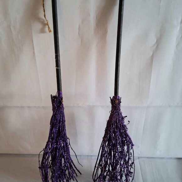 Set of 2 Purple Decorative Witches Brooms Hanging Decorations - Picture 2 of 10